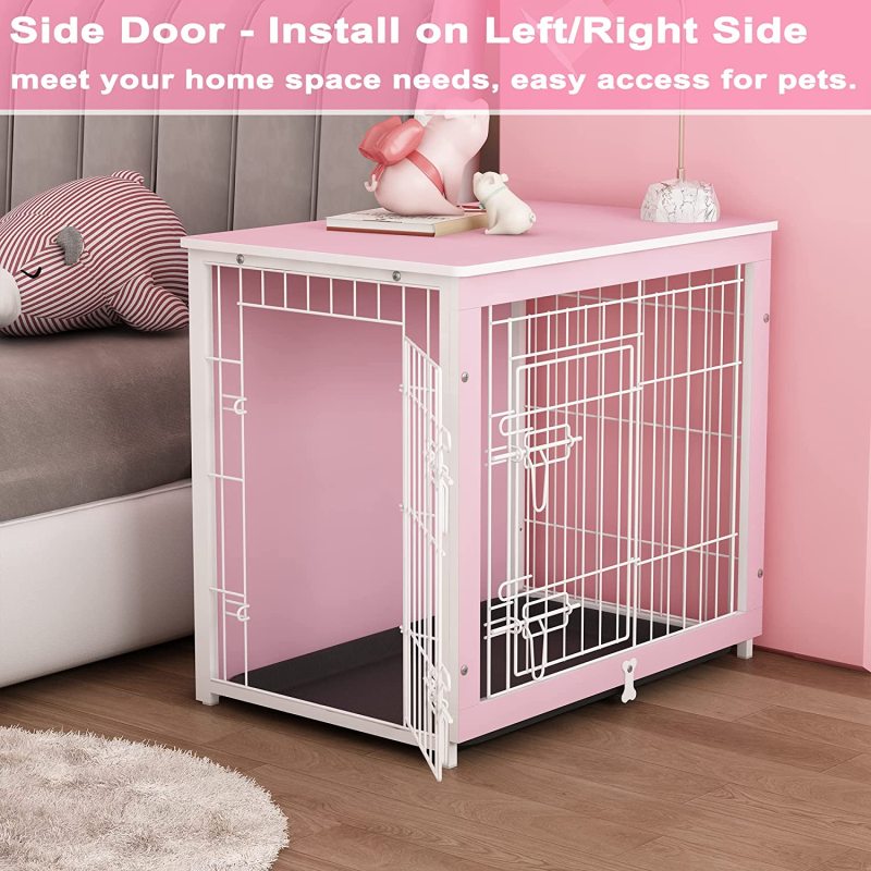 Crate Furniture with Cushion&Tray for Small Medium Large Dogs, Dog Crate End Table Furniture Style, Double Doors Decorative Dog