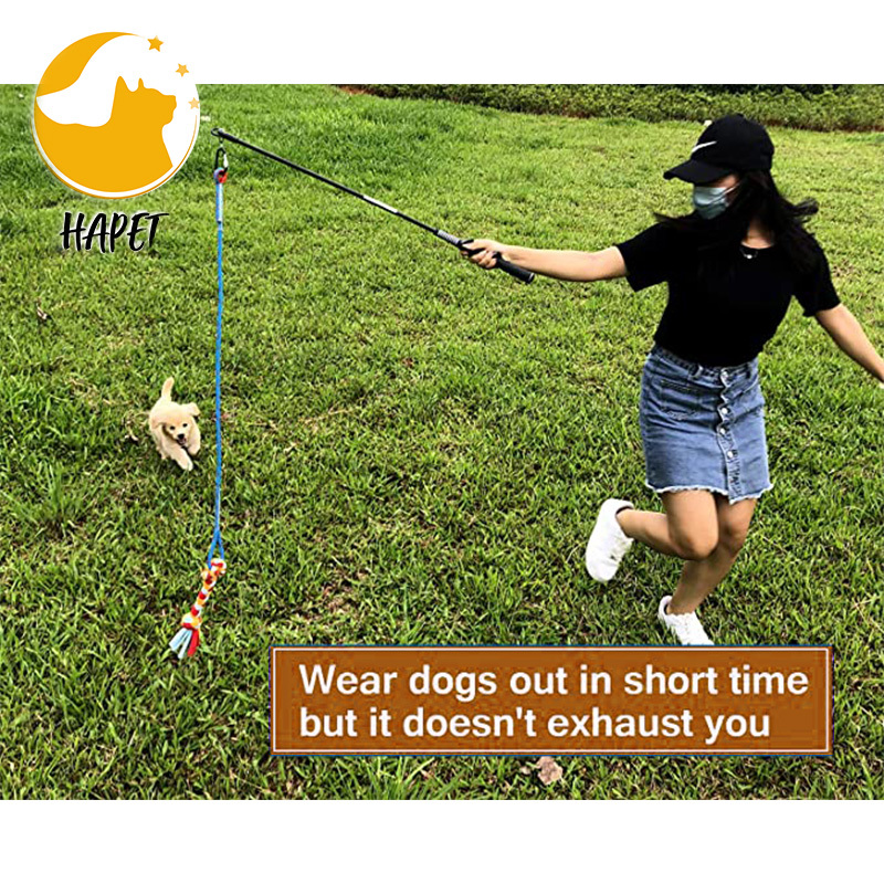 Interactive Flirt Pole Toy Durable Teaser Wand with Pet Fleece Rope Tether Lure Toy For Dog Outdoor Exercise