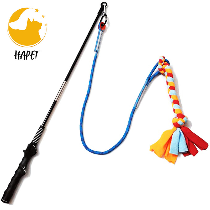 Interactive Flirt Pole Toy Durable Teaser Wand with Pet Fleece Rope Tether Lure Toy For Dog Outdoor Exercise
