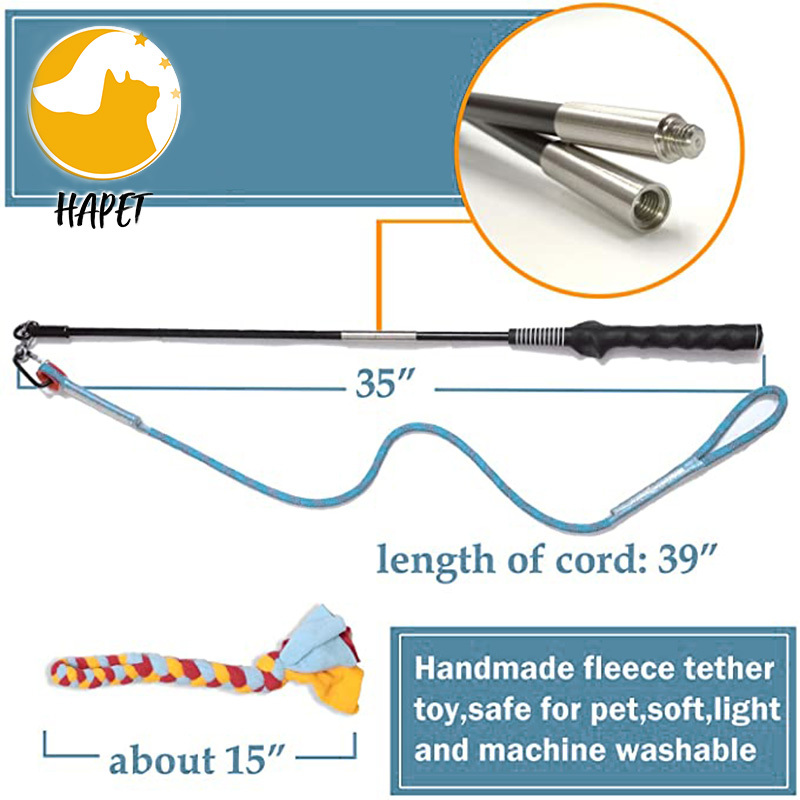 Interactive Flirt Pole Toy Durable Teaser Wand with Pet Fleece Rope Tether Lure Toy For Dog Outdoor Exercise