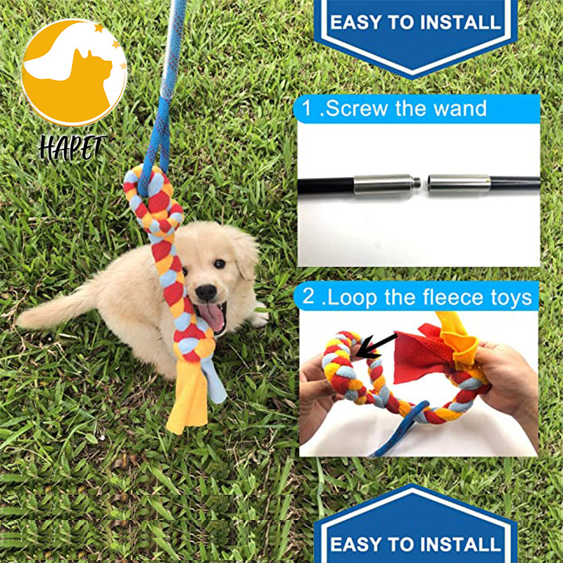 Interactive Flirt Pole Toy Durable Teaser Wand with Pet Fleece Rope Tether Lure Toy For Dog Outdoor Exercise