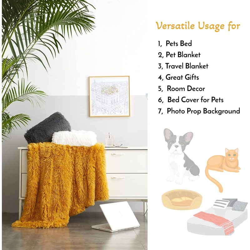 Soft and Washable Faux Fur Fuzzy Dog Blanket Reversible Faux Fur Fleece Throw Blanket for Couch
