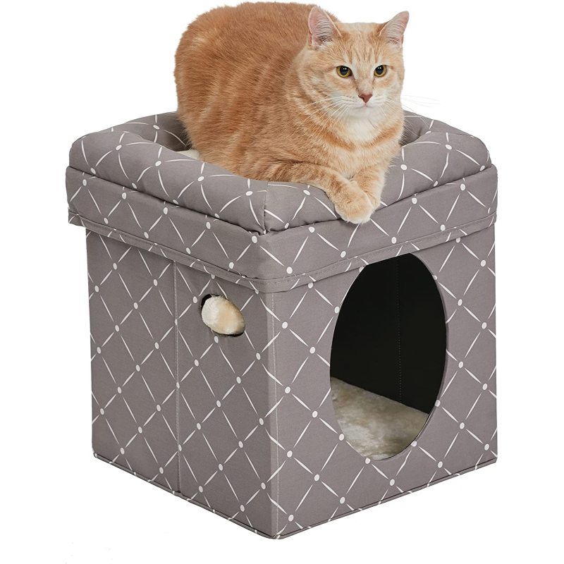 Pets Cat Condo | Tri-Level Design in Brown Faux Suede & Synthetic Sheepskin
