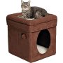 Pets Cat Condo | Tri-Level Design in Brown Faux Suede & Synthetic Sheepskin