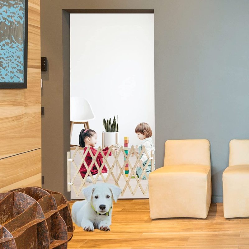 Wooden Dog Gate,Retractable Pet Fence Garden Lawn Portable Pet Safety Patio Garden Door Expandable Safety Protection for Small P