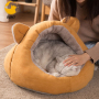 Soft Plush Cat Cave with Removable Washable Cushioned Pillow Roomy Bear Cat House