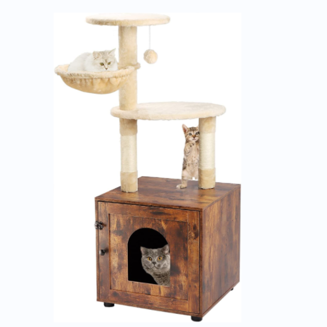 Washroom with Scratching Post Wooden Cat House For Cat Indoor Cat Litter Box