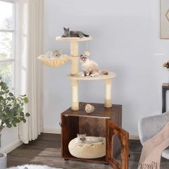 Washroom with Scratching Post Wooden Cat House For Cat Indoor Cat Litter Box