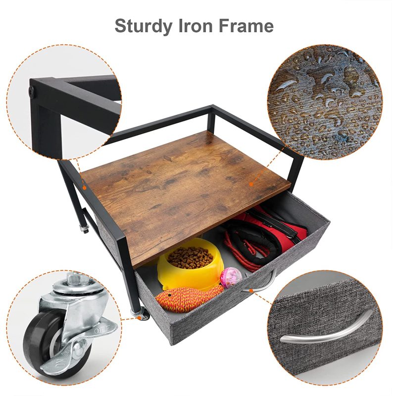 Pet Cat Bed Frame with Drawer Elevated Dog Furniture