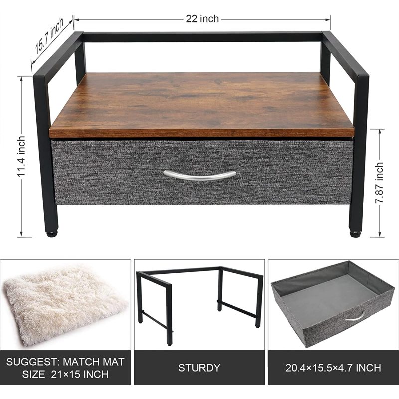 Pet Cat Bed Frame with Drawer Elevated Dog Furniture
