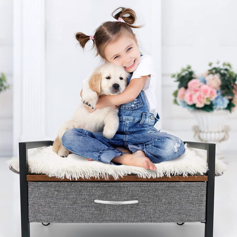 Pet Cat Bed Frame with Drawer Elevated Dog Furniture