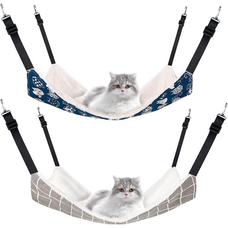 Cat Hanging Hammock Soft Breathable Pet Cage Hammock with Adjustable Straps and Metal Hooks Double-Sided Hanging Bed for Cats Sm