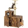 Cat Litter Box Enclosure Hidden Washroom Furniture with Divider, Wooden House with Tree Tower  Enlarged