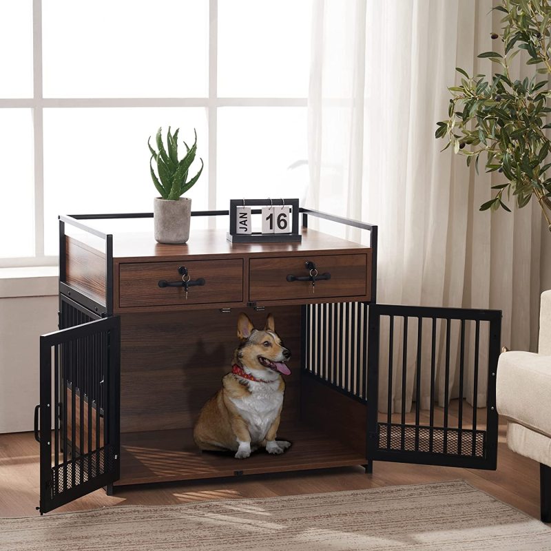 Dog Crate End Table Furniture Style Dog Crate with Storage Drawers