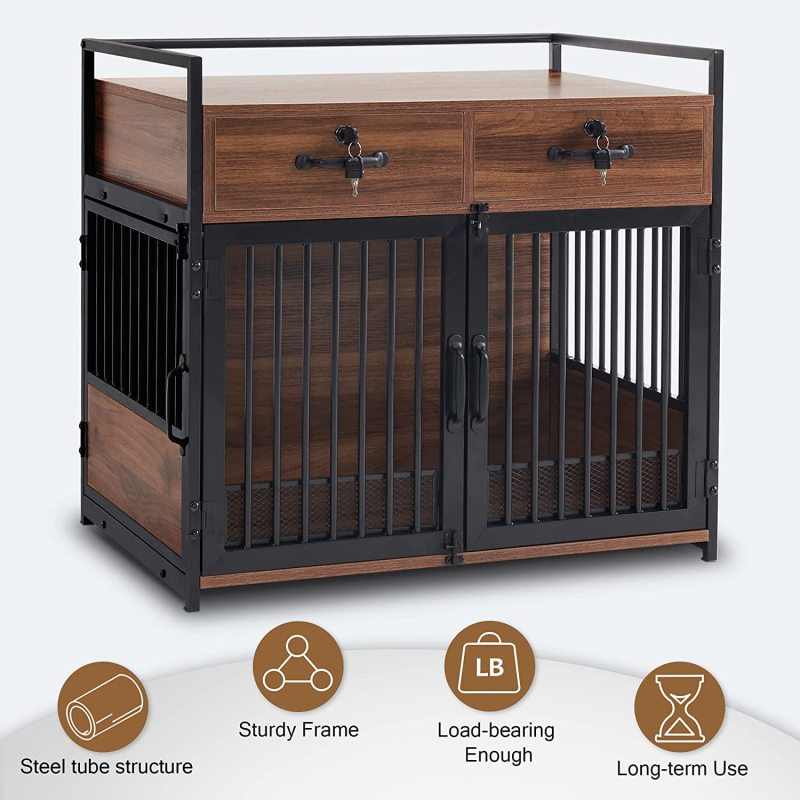 Dog Crate End Table Furniture Style Dog Crate with Storage Drawers