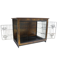 Wooden Dog Crate Furniture Indoor Pet End Table Kennel with Double Doors Puppy House