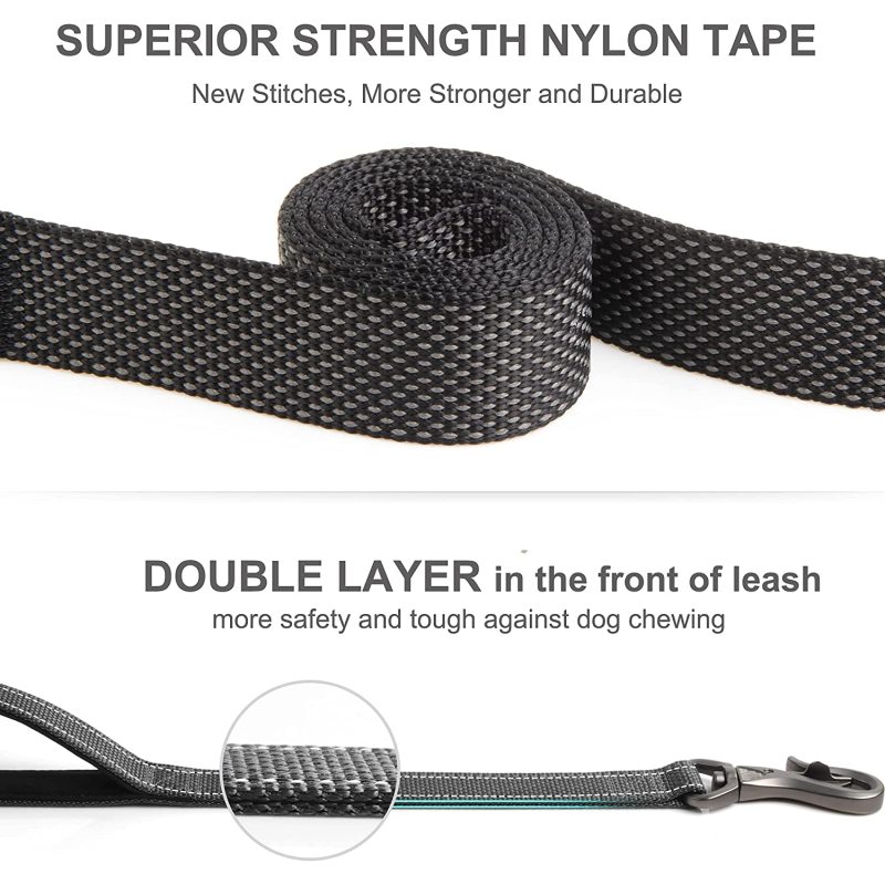 Comfortable Padded Handles Duty Dog Leash Reflective Walking Lead for Dogs