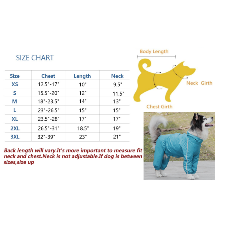 Pet Poncho Dog Raincoat 4 Leg All Covered Rain coat with Hood  Lightweight Dog Rain Poncho for Medium Large Dogs
