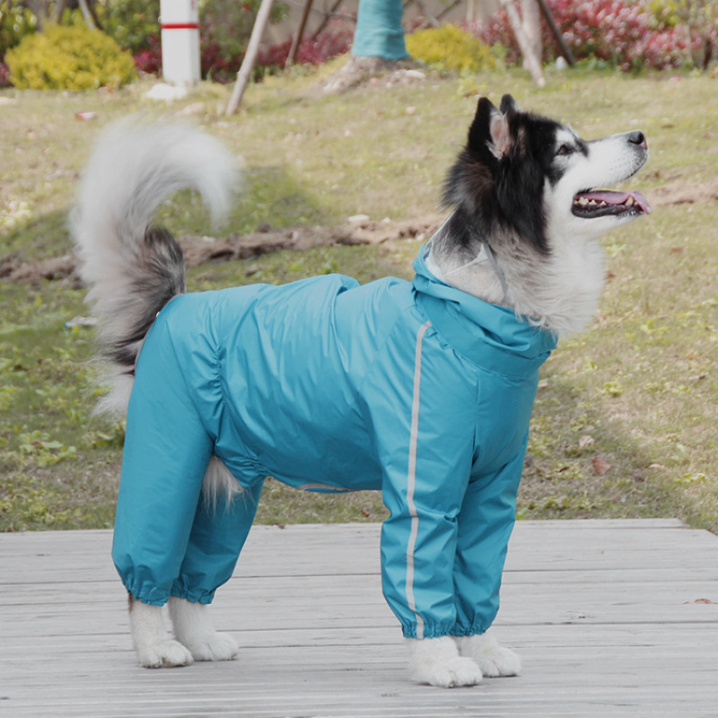 Pet Poncho Dog Raincoat 4 Leg All Covered Rain coat with Hood  Lightweight Dog Rain Poncho for Medium Large Dogs