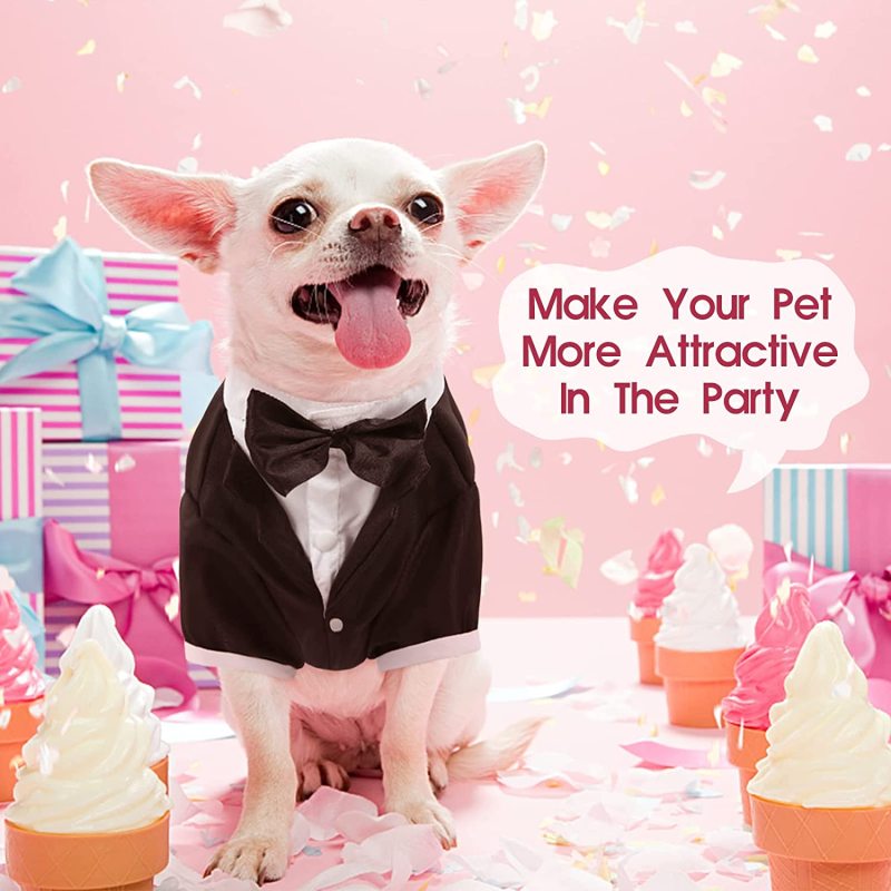 Puppy Pet Small Dog Wedding Shirt Formal Tuxedo With Black Tie For Suit Party Outfit Dog Prince Wedding Bow Tie