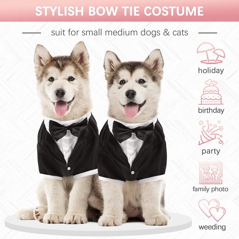 Puppy Pet Small Dog Wedding Shirt Formal Tuxedo With Black Tie For Suit Party Outfit Dog Prince Wedding Bow Tie