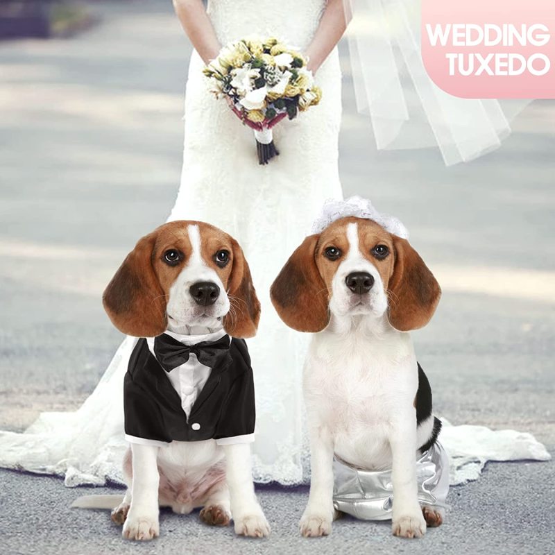 Puppy Pet Small Dog Wedding Shirt Formal Tuxedo With Black Tie For Suit Party Outfit Dog Prince Wedding Bow Tie