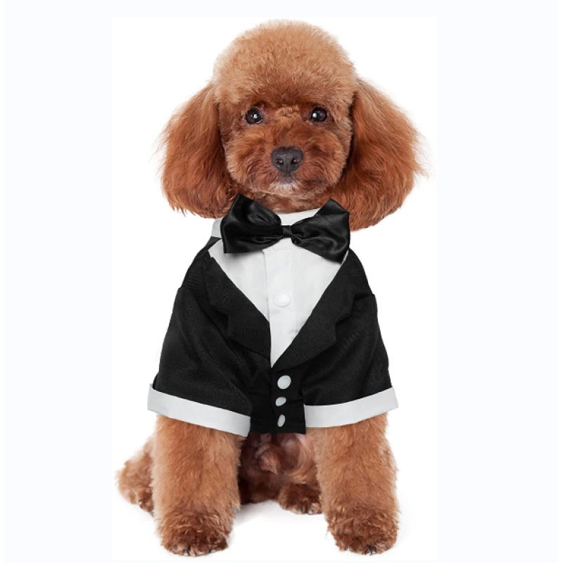 Puppy Pet Small Dog Wedding Shirt Formal Tuxedo With Black Tie For Suit Party Outfit Dog Prince Wedding Bow Tie