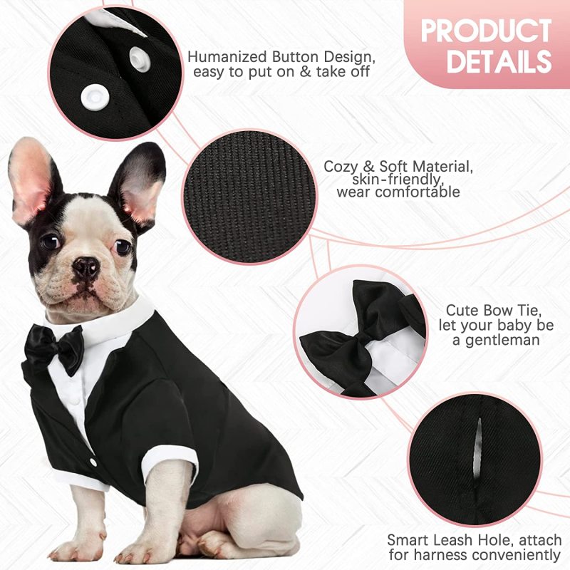 Puppy Pet Small Dog Wedding Shirt Formal Tuxedo With Black Tie For Suit Party Outfit Dog Prince Wedding Bow Tie