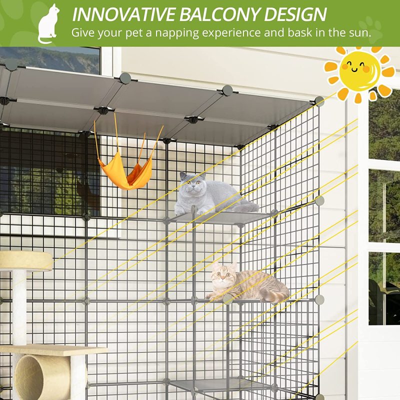 Balcony Cat Playpen with Platforms Cat Cages DIY Kennels Crate Large Exercise Place Ideal for Pet