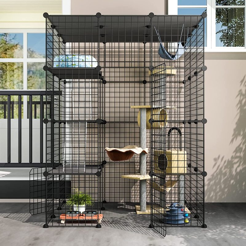 Balcony Cat Playpen with Platforms Cat Cages DIY Kennels Crate Large Exercise Place Ideal for Pet