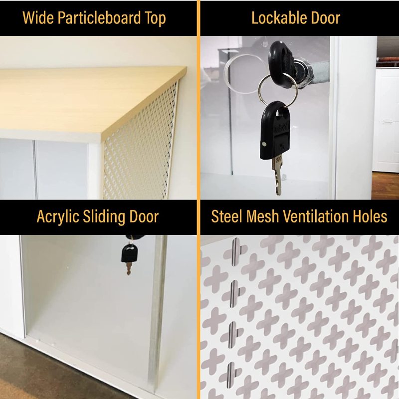 Indoor Pet Kennel with Lockable Acrylic Sliding Door Dog Cage End Table Furniture for Medium Dogs