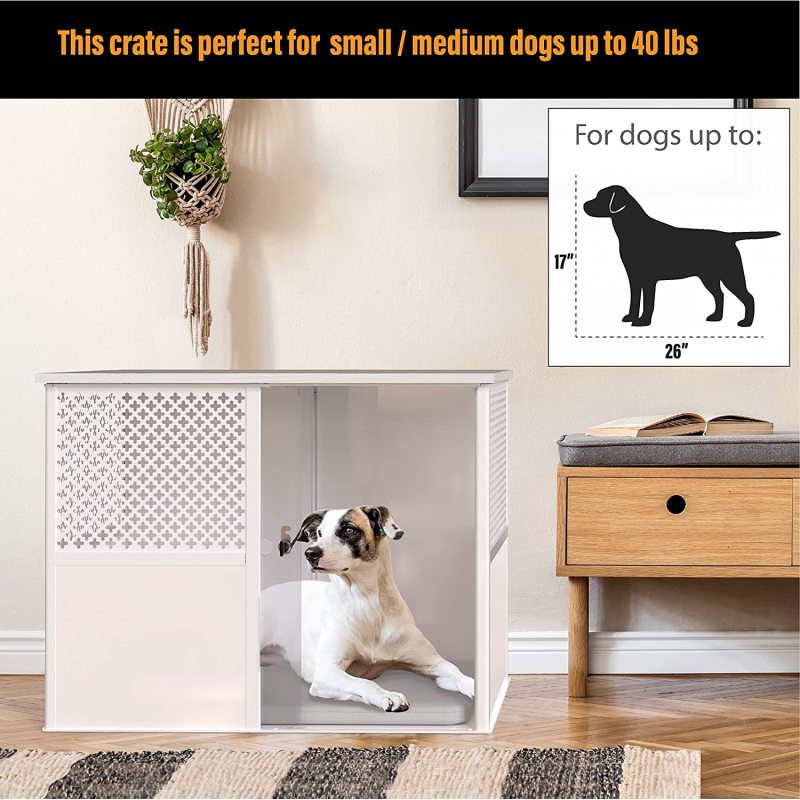 Indoor Pet Kennel with Lockable Acrylic Sliding Door Dog Cage End Table Furniture for Medium Dogs