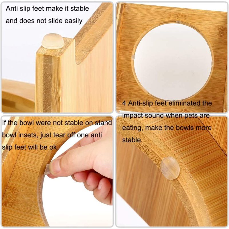 Raised Pet Elevated Bamboo Stainless Steel Bowls for Comfort Feeding