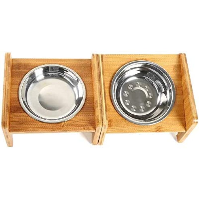 Raised Pet Elevated Bamboo Stainless Steel Bowls for Comfort Feeding