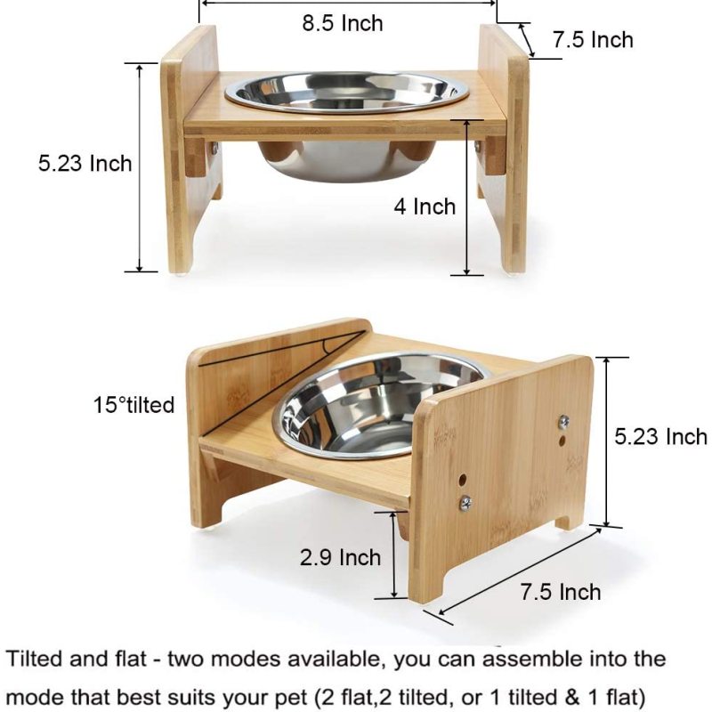 Raised Pet Elevated Bamboo Stainless Steel Bowls for Comfort Feeding