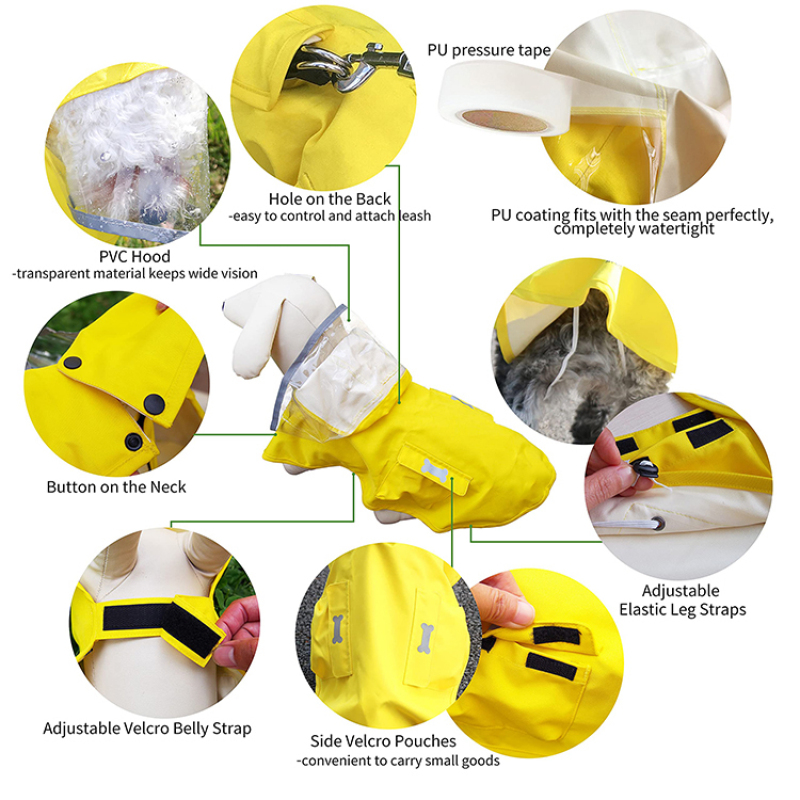 Adjustable Reflective Lightweight Pet Rain Waterproof Dog Raincoat Clothes with Poncho Hood