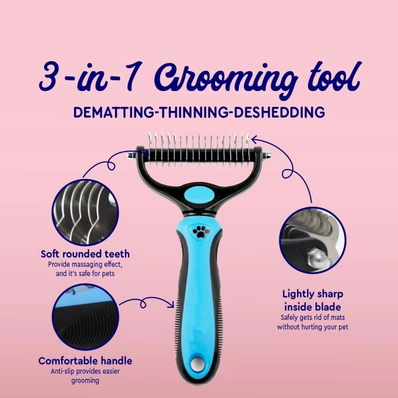 Dog and Cat Dematting and Deshedding Tool Safe Dog Detangler and Cat Brush