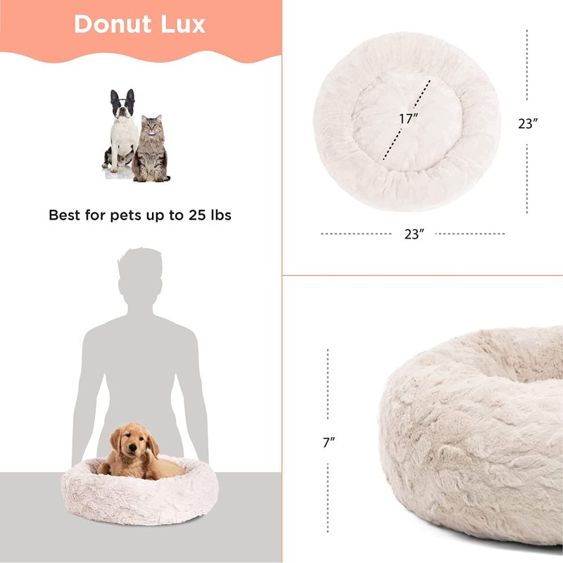 Donut Cat and Dog Bed in Lux Fur, Machine Washable, High Bolster, Multiple Sizes