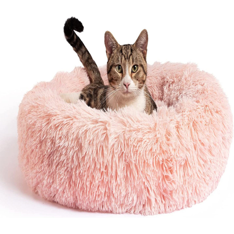 Donut Cat and Dog Bed in Lux Fur, Machine Washable, High Bolster, Multiple Sizes