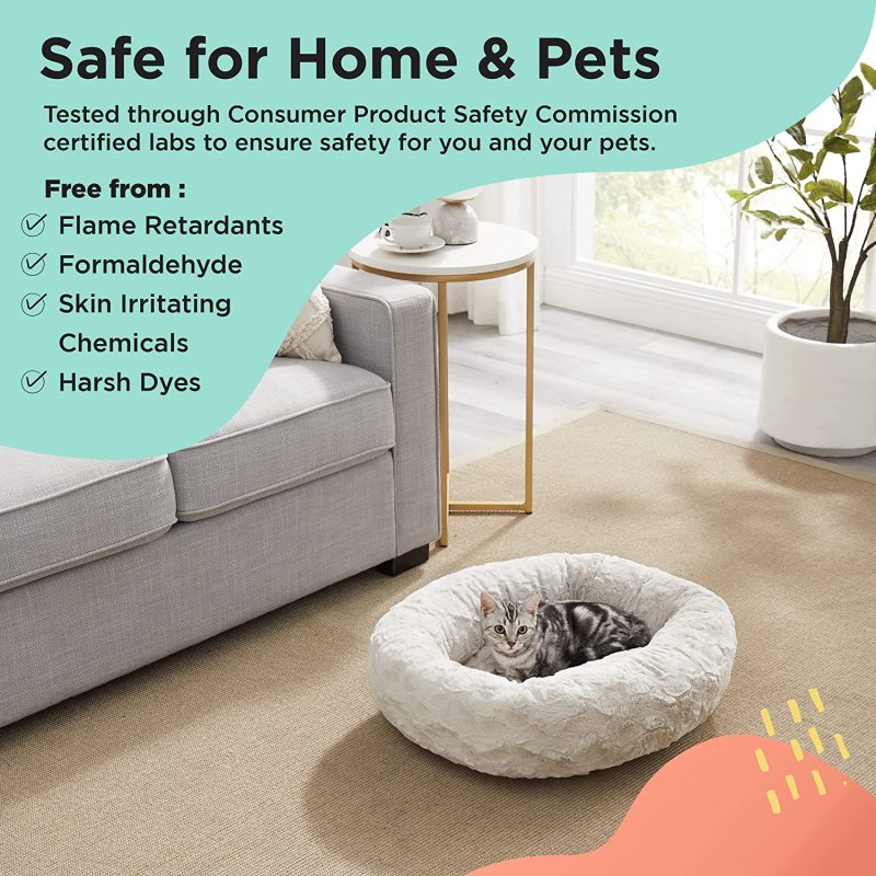 Donut Cat and Dog Bed in Lux Fur, Machine Washable, High Bolster, Multiple Sizes