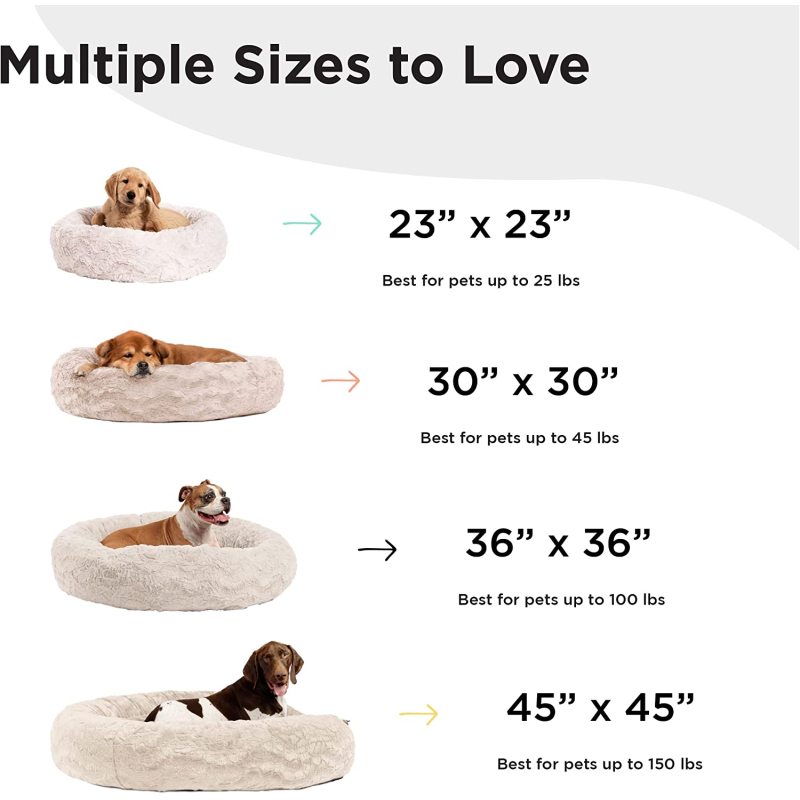 Donut Cat and Dog Bed in Lux Fur, Machine Washable, High Bolster, Multiple Sizes