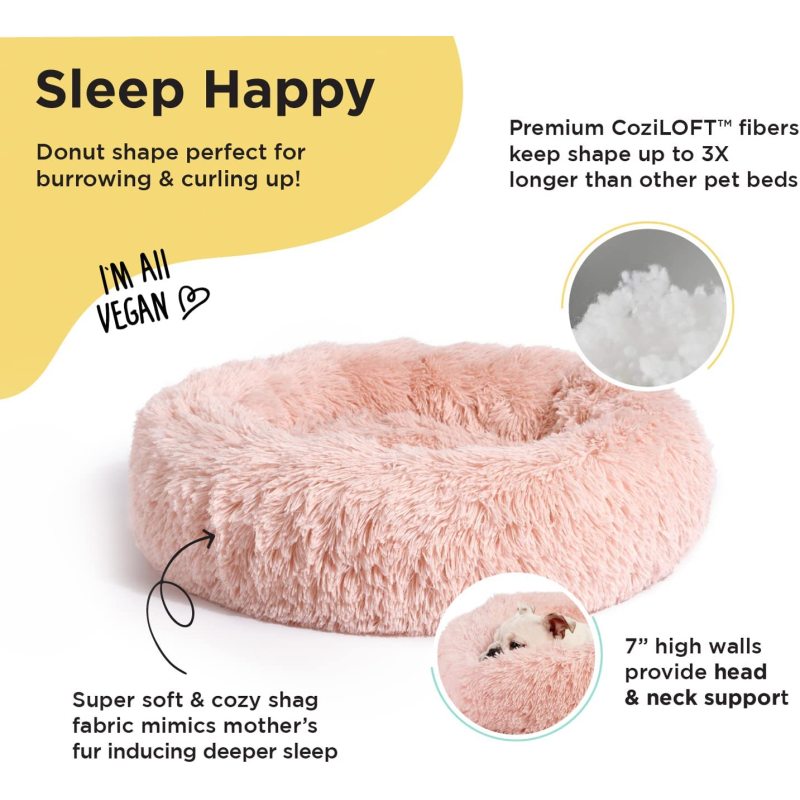 Donut Cat and Dog Bed in Lux Fur, Machine Washable, High Bolster, Multiple Sizes