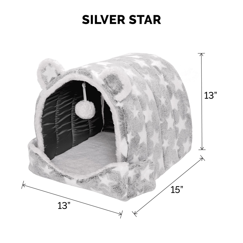 New Foldable Self-Warming Convertible Cuddler Pet Tent Bed Cozy Cave Bear Cat Bed With Plush Ball Toy