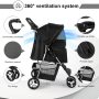 3 Wheels Dog Cat Cage Stroller Folding for Small Medium Dogs Travel Waterproof Puppy Stroller with Cup Holder & Removable Liner