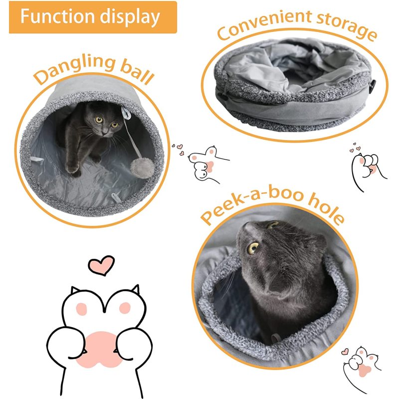 Foldable Big Cat Tunnel Track Cat Tunnels with Peepholes Bubble Ball For 2 Cats