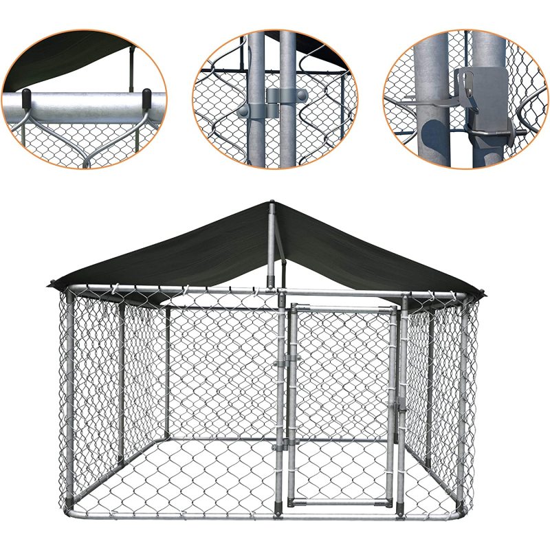 Water Resistant Black Proof Cover Chain Link Dog Cage with Heavy Duty Medium