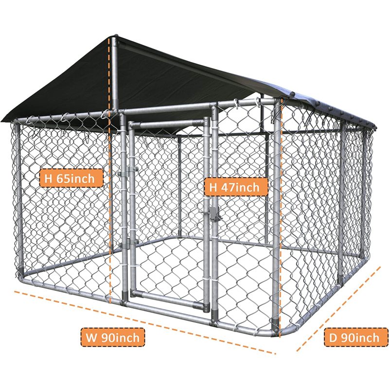Water Resistant Black Proof Cover Chain Link Dog Cage with Heavy Duty Medium