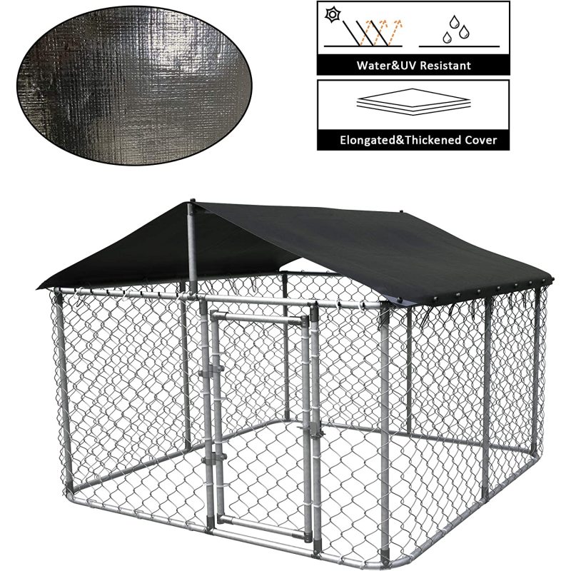 Water Resistant Black Proof Cover Chain Link Dog Cage with Heavy Duty Medium