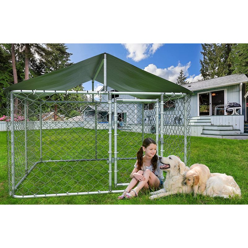 Water Resistant Black Proof Cover Chain Link Dog Cage with Heavy Duty Medium