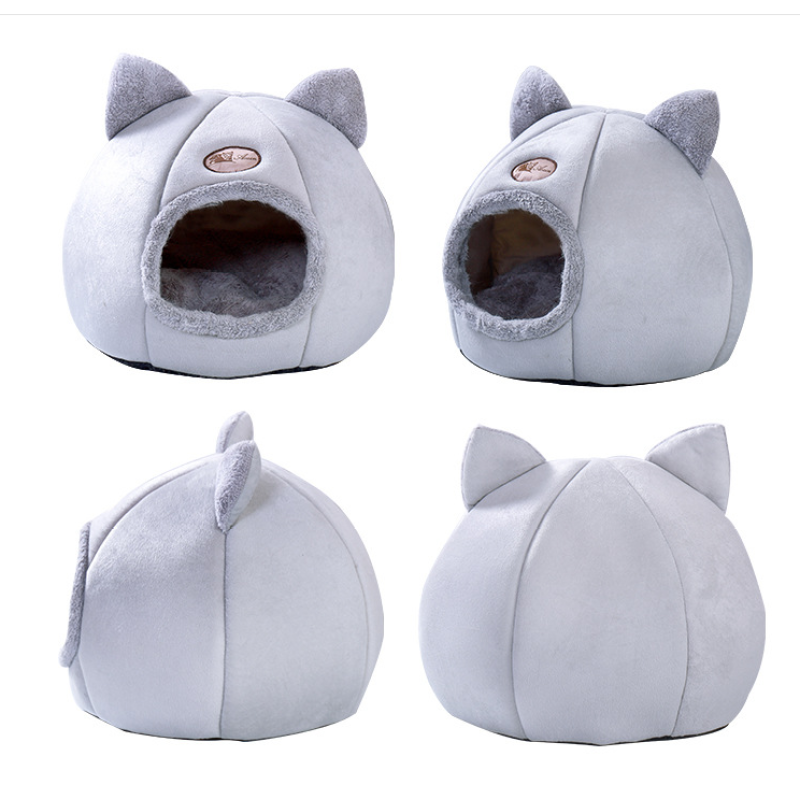Anti-slip Warm Customized Suede Fabric Round Kitten Puppy House Bed And Sofa Bed Combination Cat Bed House